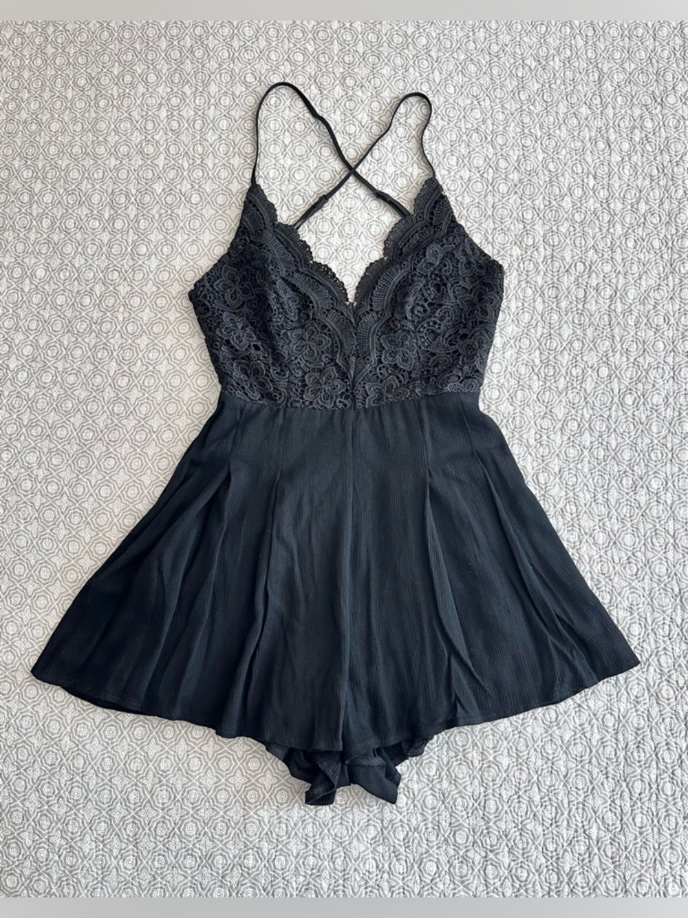 Lulu’s Star Spangled Black Backless Lace Romper Mini Dress Size S - Picture 4 of 16